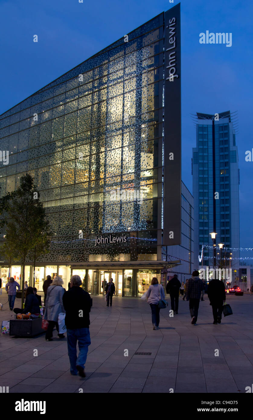 Christmas lights cascading down the facade of the John Lewis store in
