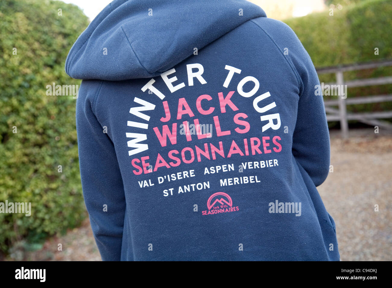 Girl wearing jack Wills clothing seen from back Stock Photo