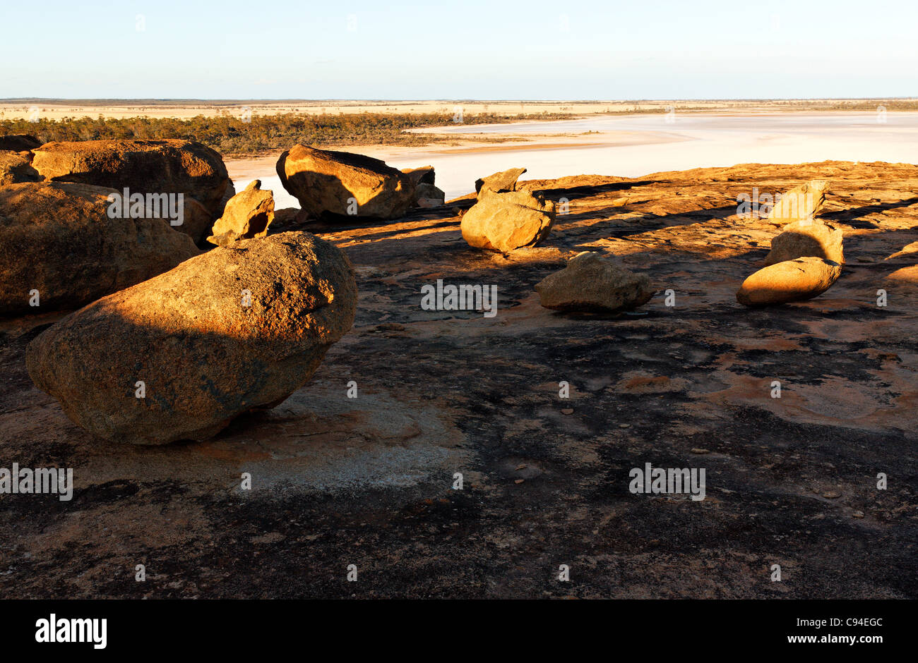 Baladjie Rock and Salt Lake, Baladjie Nature Reserve, Western Australia Stock Photo
