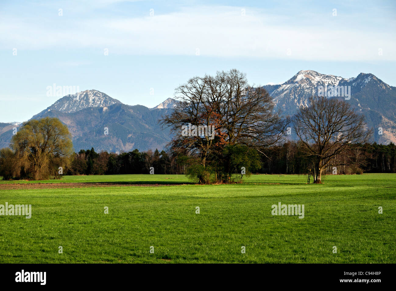 Landscape to the Bavarian alps, Chiemgau, Upper Bavaria, Germany Stock Photo