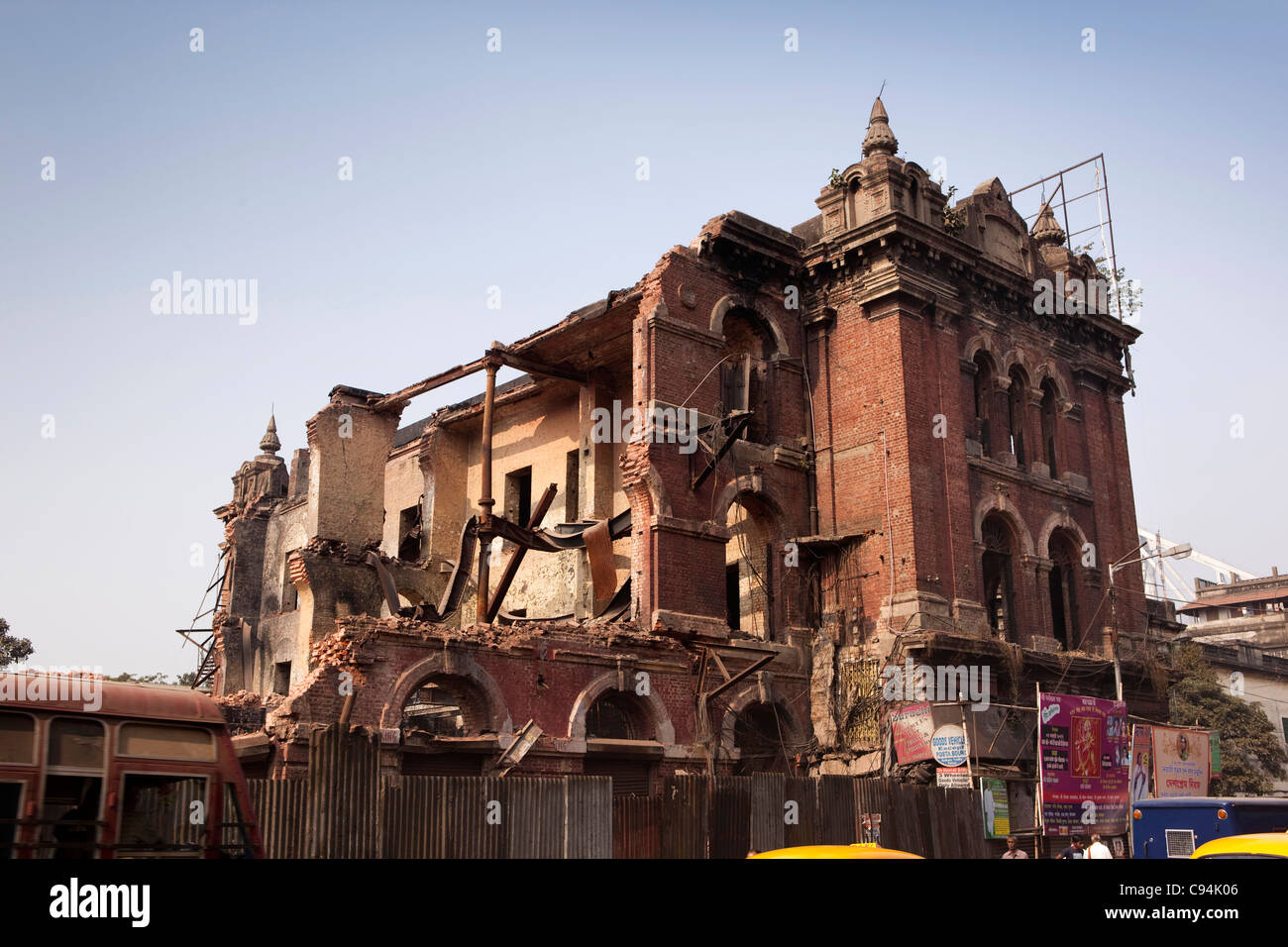 India, West Bengal, Kolkata, Strand Road, old colonial riverside warehouse being demolished Stock Photo