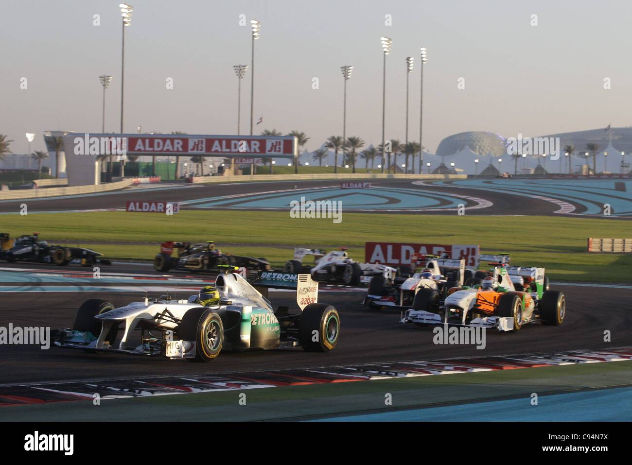 13.11.2011. Abu Dhabi.   Nico Rosberg Mercedes GP GP Abu Dhabi 2011 Formula 1 Grand Prix Abu Dhabi  . Hamilton won the race superbly in front of Alonso with Button in thrid place. Vettel retired on lap 1 of the race. Stock Photo