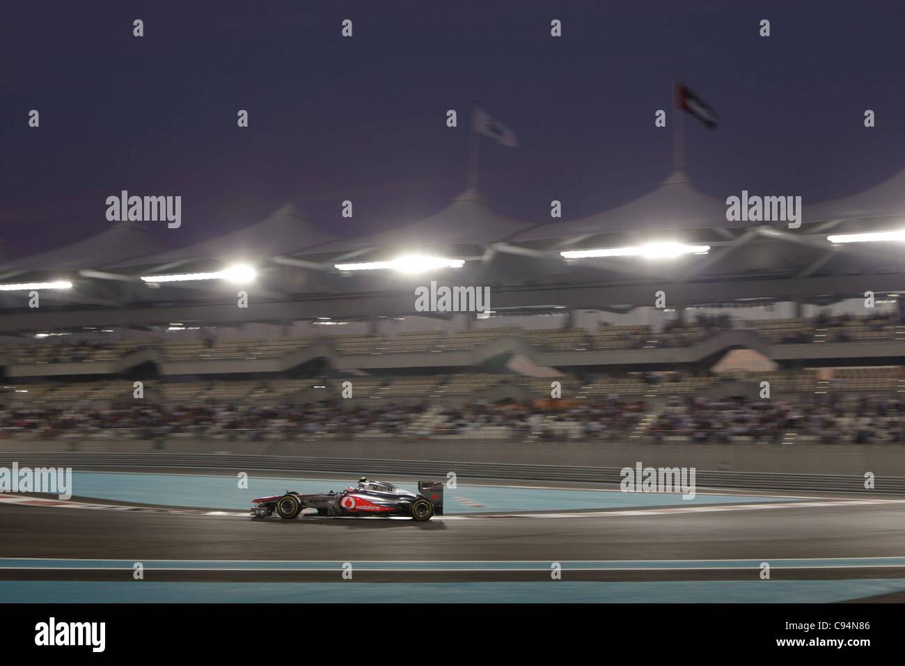 13.11.2011. Abu Dhabi.   Jenson Button McLaren Mercedes GP Abu Dhabi 2011 Formula 1 Grand Prix Abu Dhabi  . Hamilton won the race superbly in front of Alonso with Button in thrid place. Vettel retired on lap 1 of the race. Stock Photo