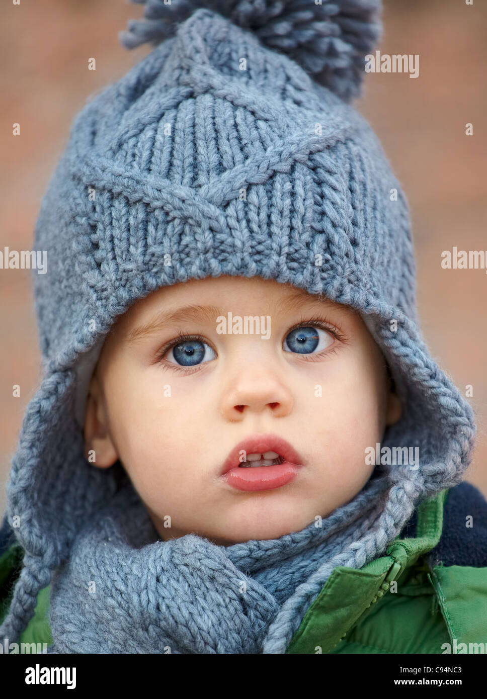 Portrait of a little baby boy wearing a cute hat in autumn Stock Photo ...