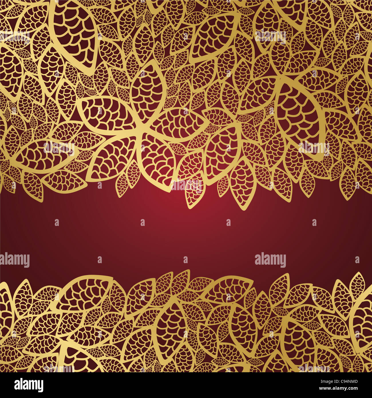 Golden leaf lace on red background Stock Photo