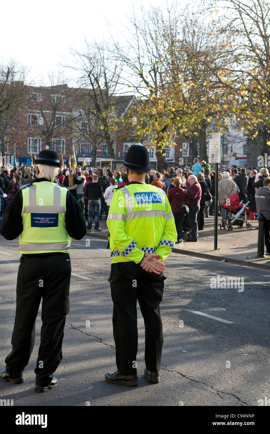 Police officer and community support officer on duty at an event in Salisbury Wiltshire UK Stock Photo