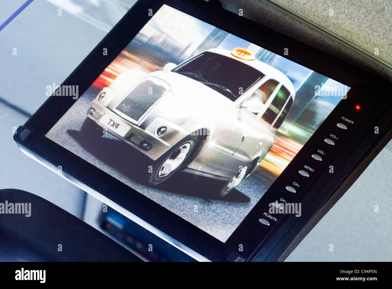 TAXI IN CAB VIDEO MONITOR Stock Photo