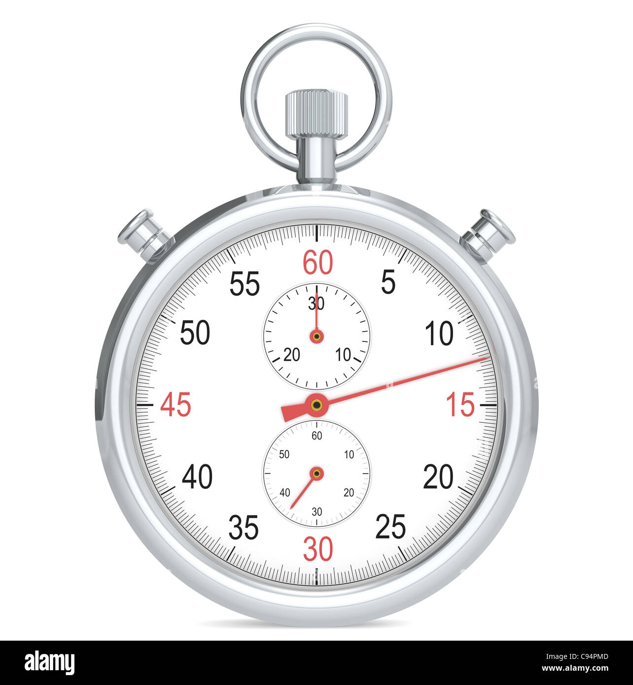 Stopwatch. Chrome, front view and red hands Stock Photo Alamy