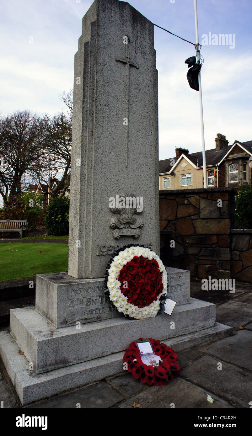 A war monument after remembrance Sunday Stock Photo