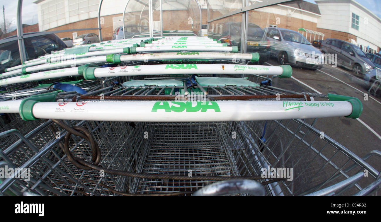Trolleys at ASDA in Llanelli Stock Photo Alamy