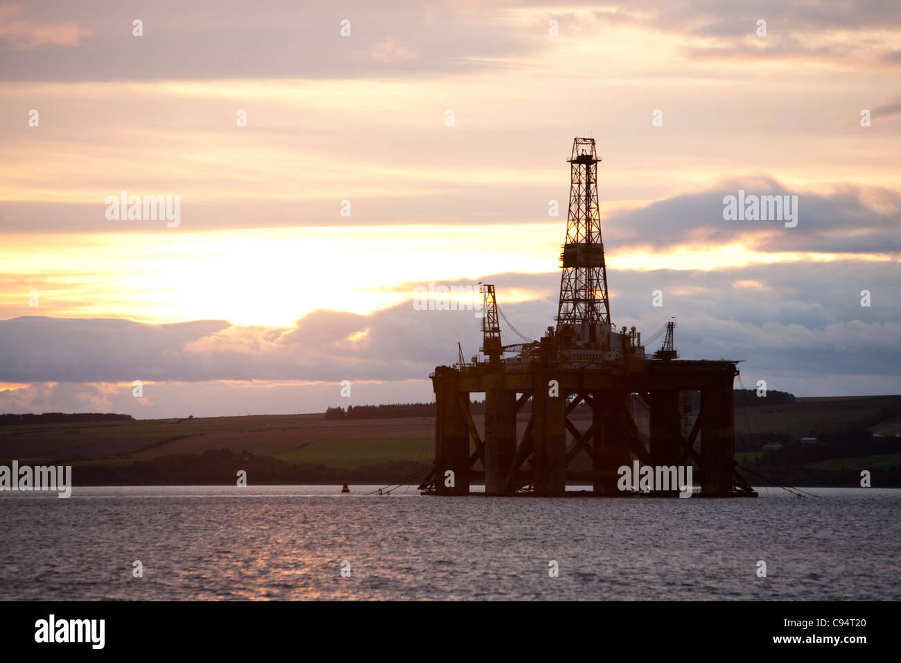 Oil rigs being refitted at Invergordon in the Cromarty firth, Northern Scotland, UK. Stock Photo