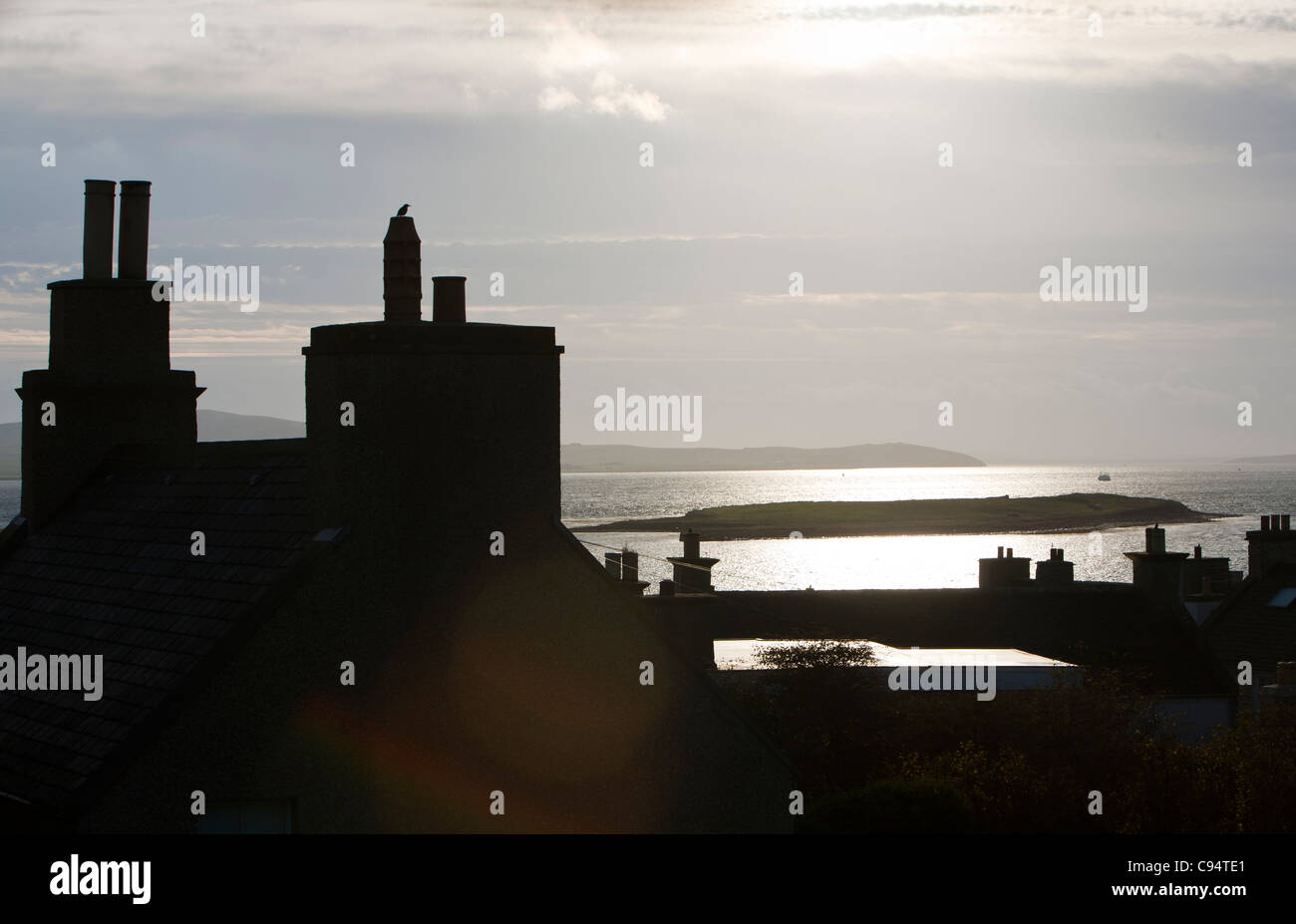 Looking out over Hoy Sound from Stromness on Orkney mainland, Scotland, UK Stock Photo
