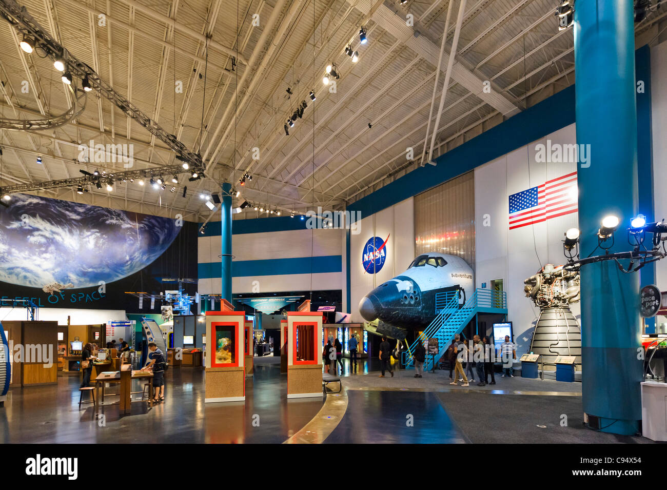 The main floor of the Houston Space Center museum, Houston, Texas, USA Stock Photo