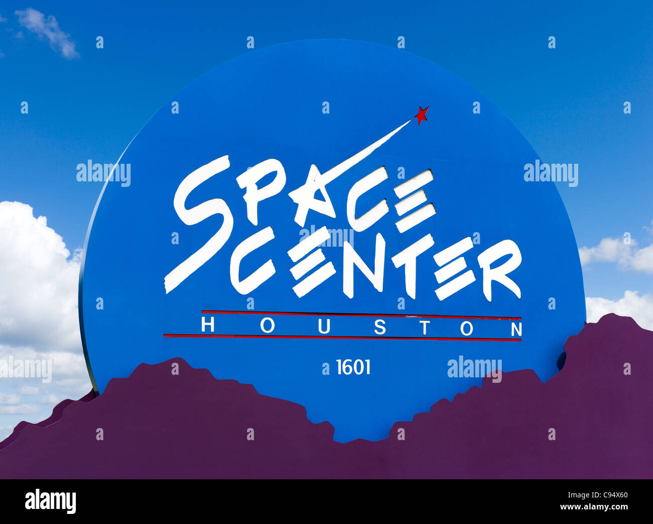Sign at the entrance to the Houston Space Center, Houston, Texas, USA Stock Photo