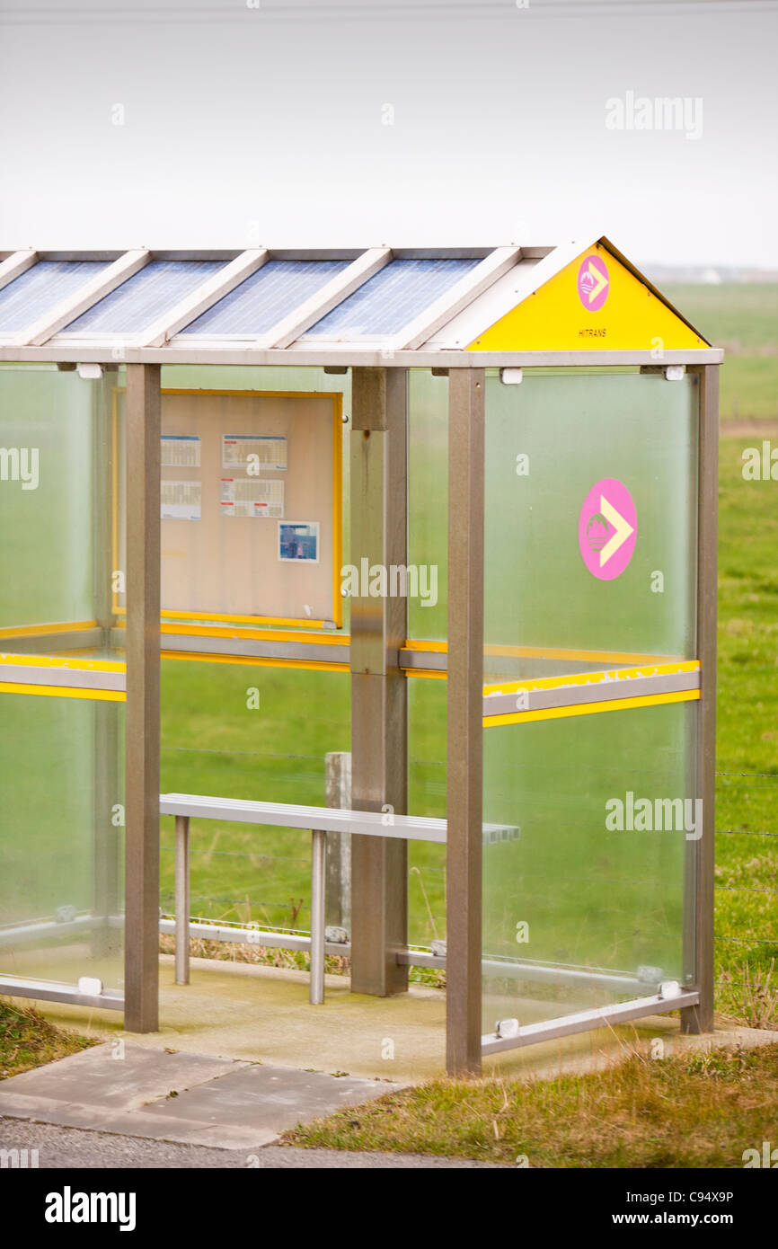 A solar powered bus shelter near Kirkwall on Mainland Orkney, Scotland