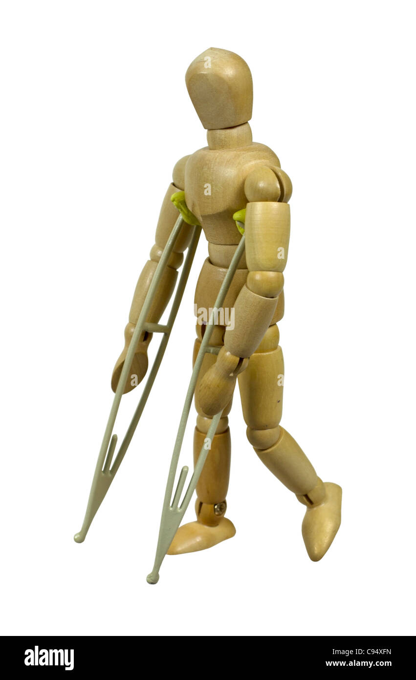 Model walking with crutches to help assist when walking short distances - path included Stock Photo