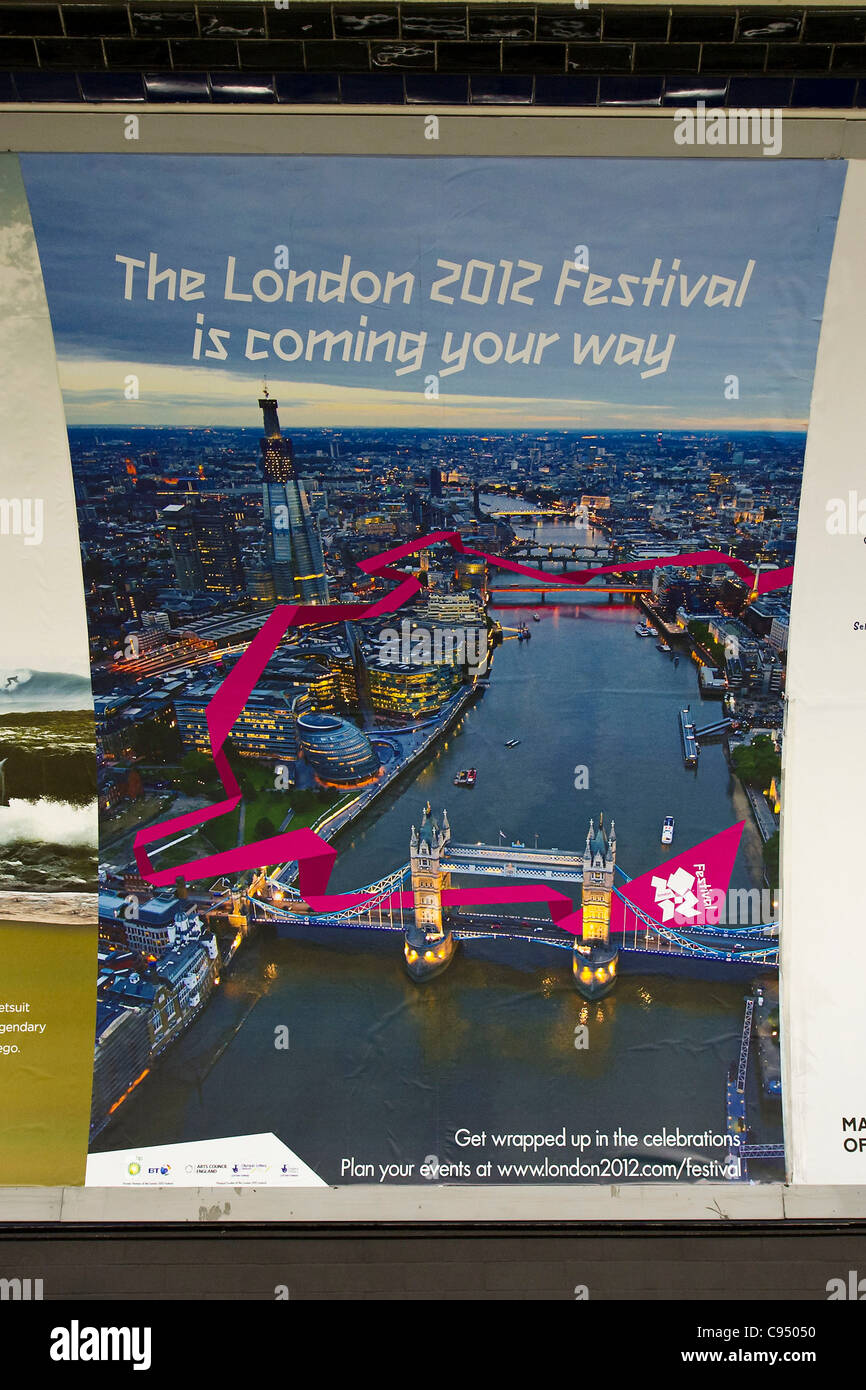 The Olympic 2012 festival poster still has HMS Belfast missing at Clapham South tube station. Military charities had complained Stock Photo