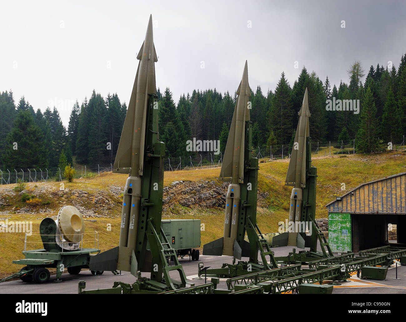 Coe pass, Trentino, Italy. Cold war. Ex NATO base Tuono ( Thunder).  Missiles Nike-Hercules on launch pads Stock Photo - Alamy