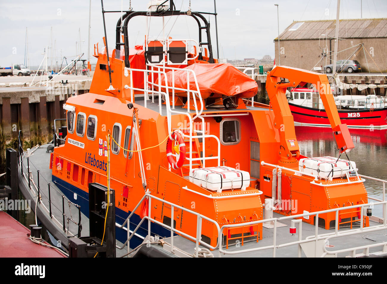 A lifeboat in Kirkwall harbour in the Orkney Isles, Scotland, UK. Stock Photo