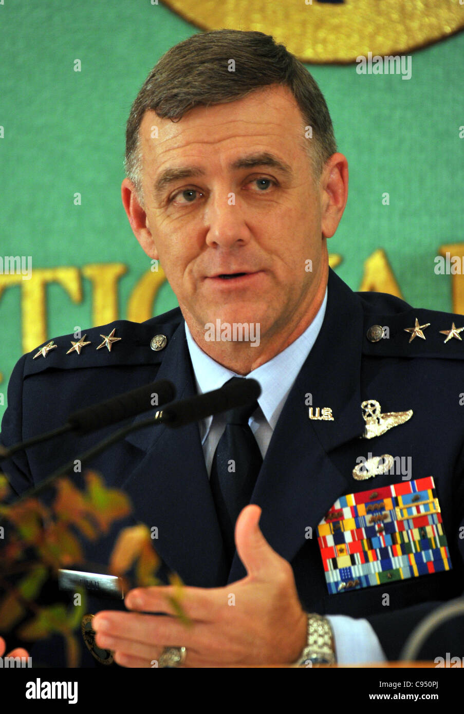 November 14, 2011, Tokyo, Japan - U.S. Air Force Lt. Gen. Burton M. Field, the commander of U.S. Forces Japan, speaks during a luncheon at Japan National Press Club in Tokyo on Monday, November 14, 2011. (Photo by Natsuki Sakai/AFLO) [3615] -mis- Stock Photo