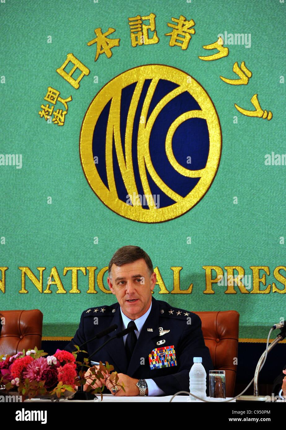 November 14, 2011, Tokyo, Japan - U.S. Air Force Lt. Gen. Burton M. Field, the commander of U.S. Forces Japan, speaks during a luncheon at Japan National Press Club in Tokyo on Monday, November 14, 2011. (Photo by Natsuki Sakai/AFLO) [3615] -mis- Stock Photo