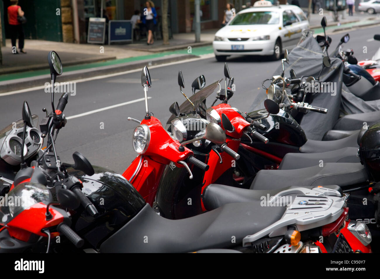 Motorcycle parking bay , fully occupied in Sydney, NSW Australia Stock