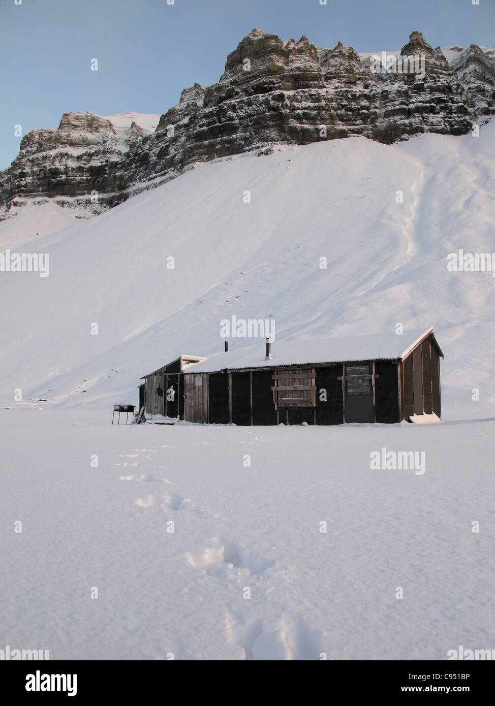 Remains of an old gypsum mine in Skansbukta, Billefjord, Spitsbergen Stock Photo