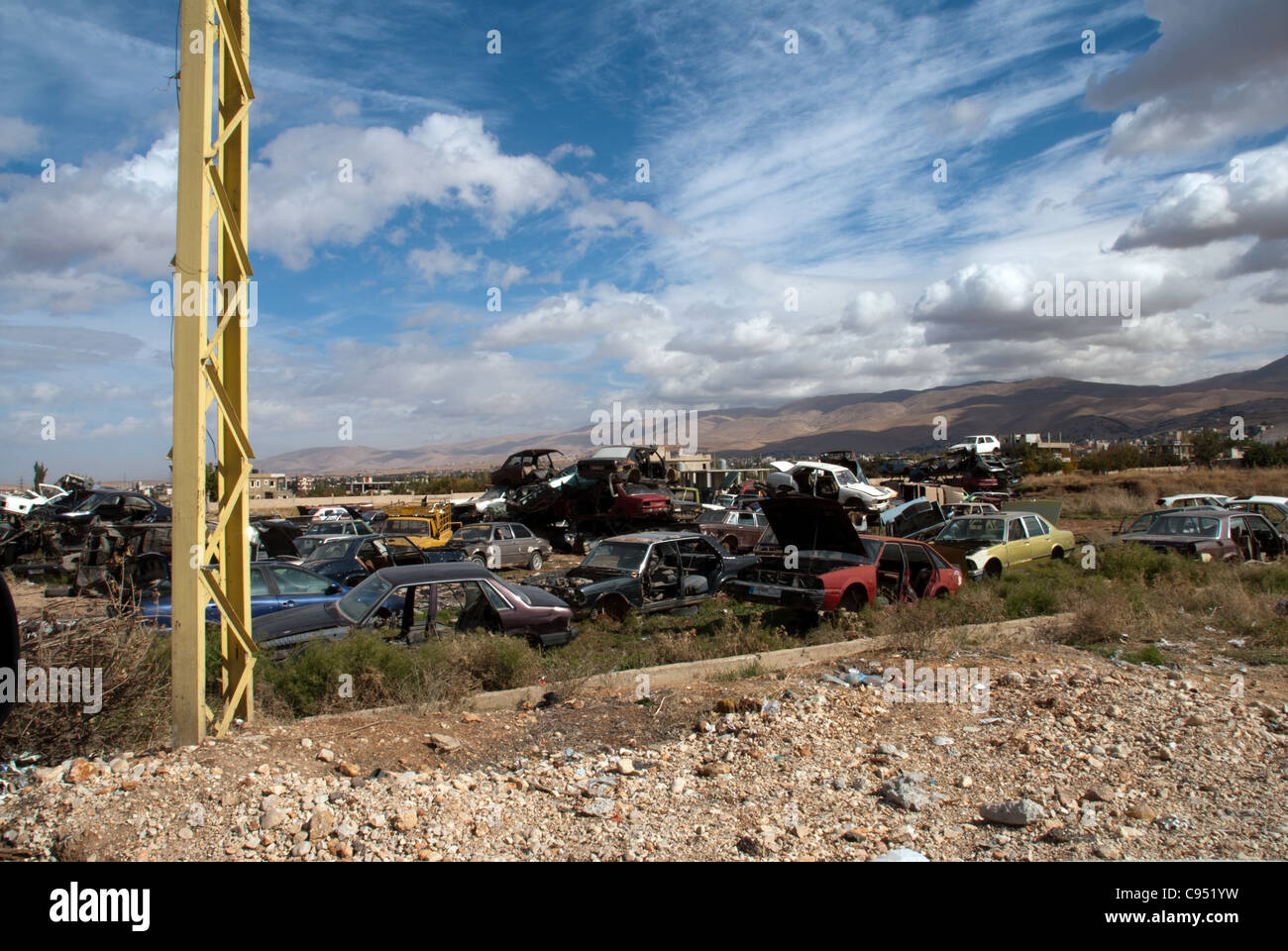 used car cemetery Bekaa Valley Lebanon Stock Photo