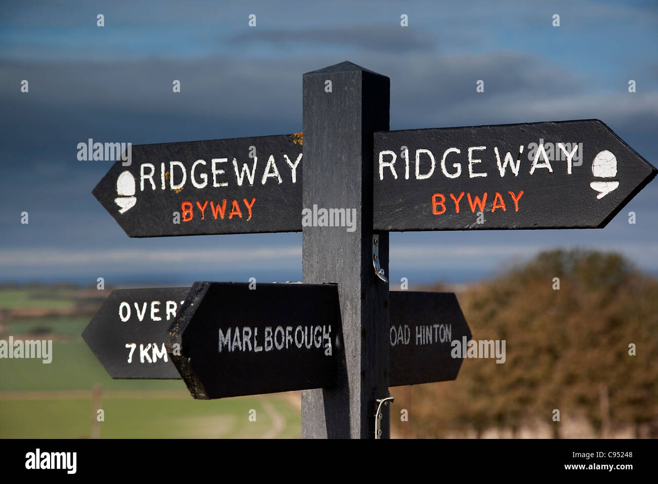 Sign on the Ridgeway near Marlborough Wiltshire UK Stock Photo