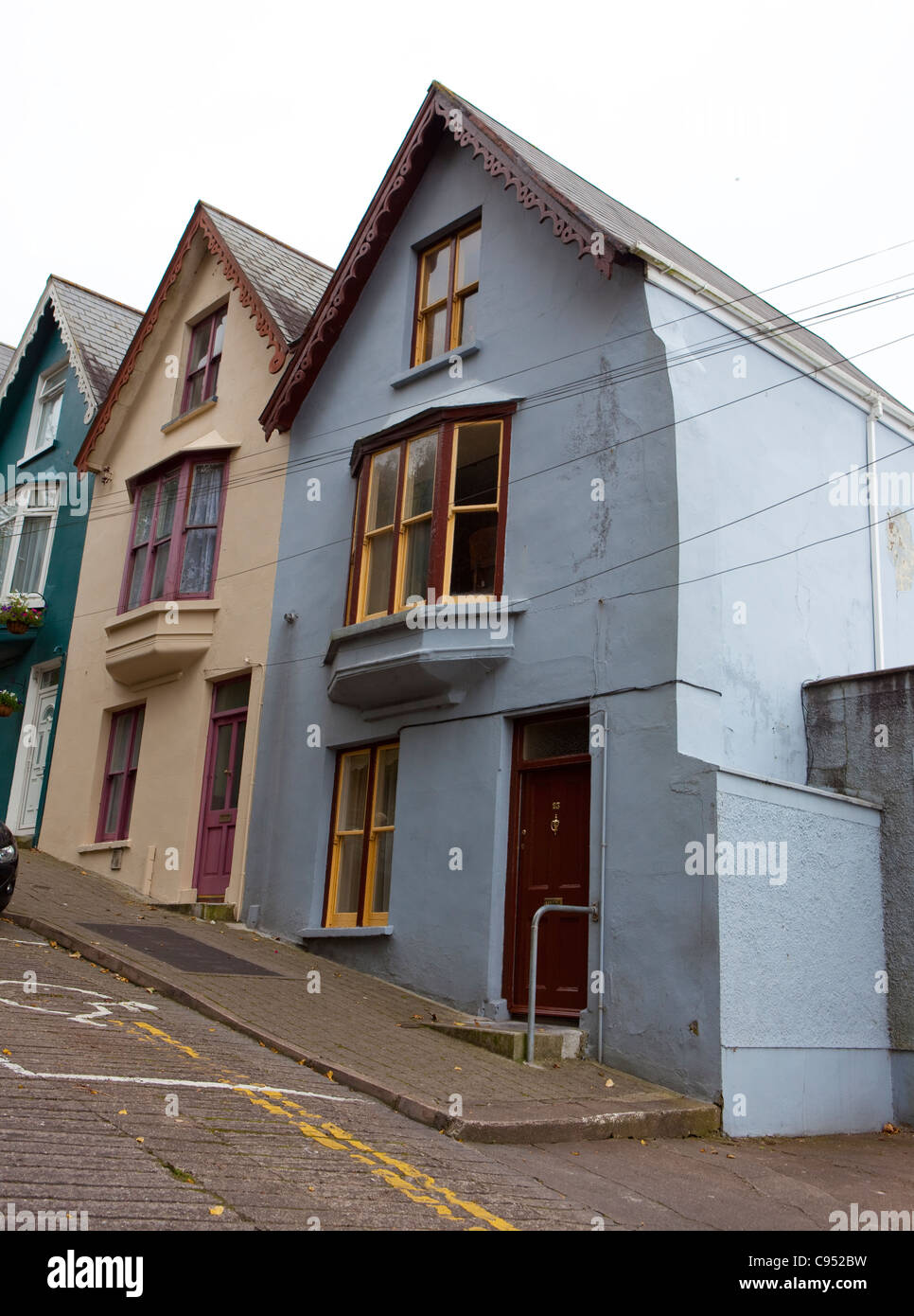 The multi colored Deck of Cards Houses, Cobh, built on a steep sloping
