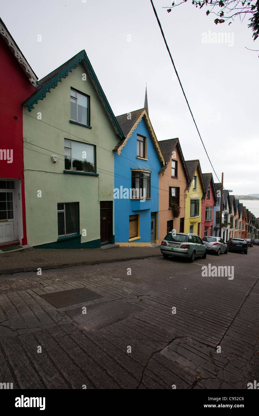 The multi colored Deck of Cards Houses, Cobh, built on a steep sloping