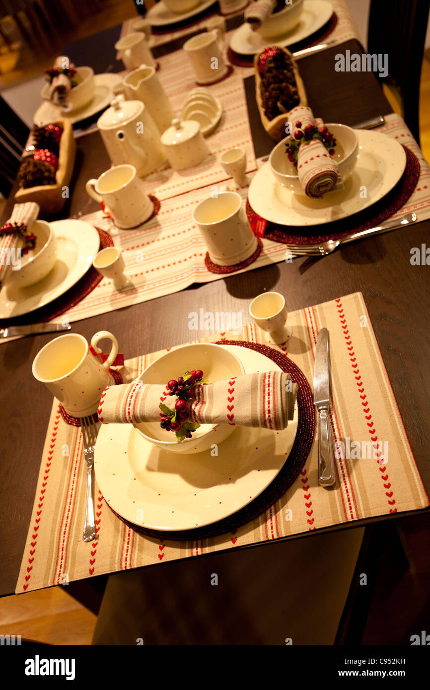 Traditional table setting for Christmas dinner Stock Photo