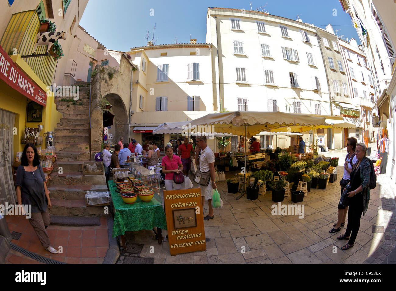 Fruit and vegetable market stall, Saint-Tropez, Var, Provence, Cote d'Azur, France Stock Photo