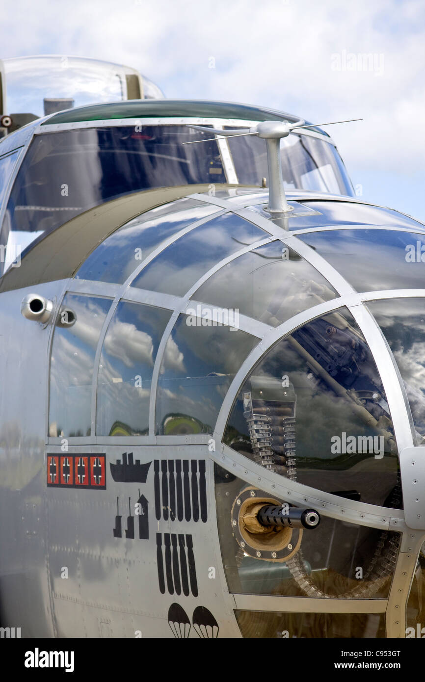 An outside view of the 'Lucky Bat' a vintage World War 2 replica of a B-25D Mitchell medium bomber fuselage Stock Photo