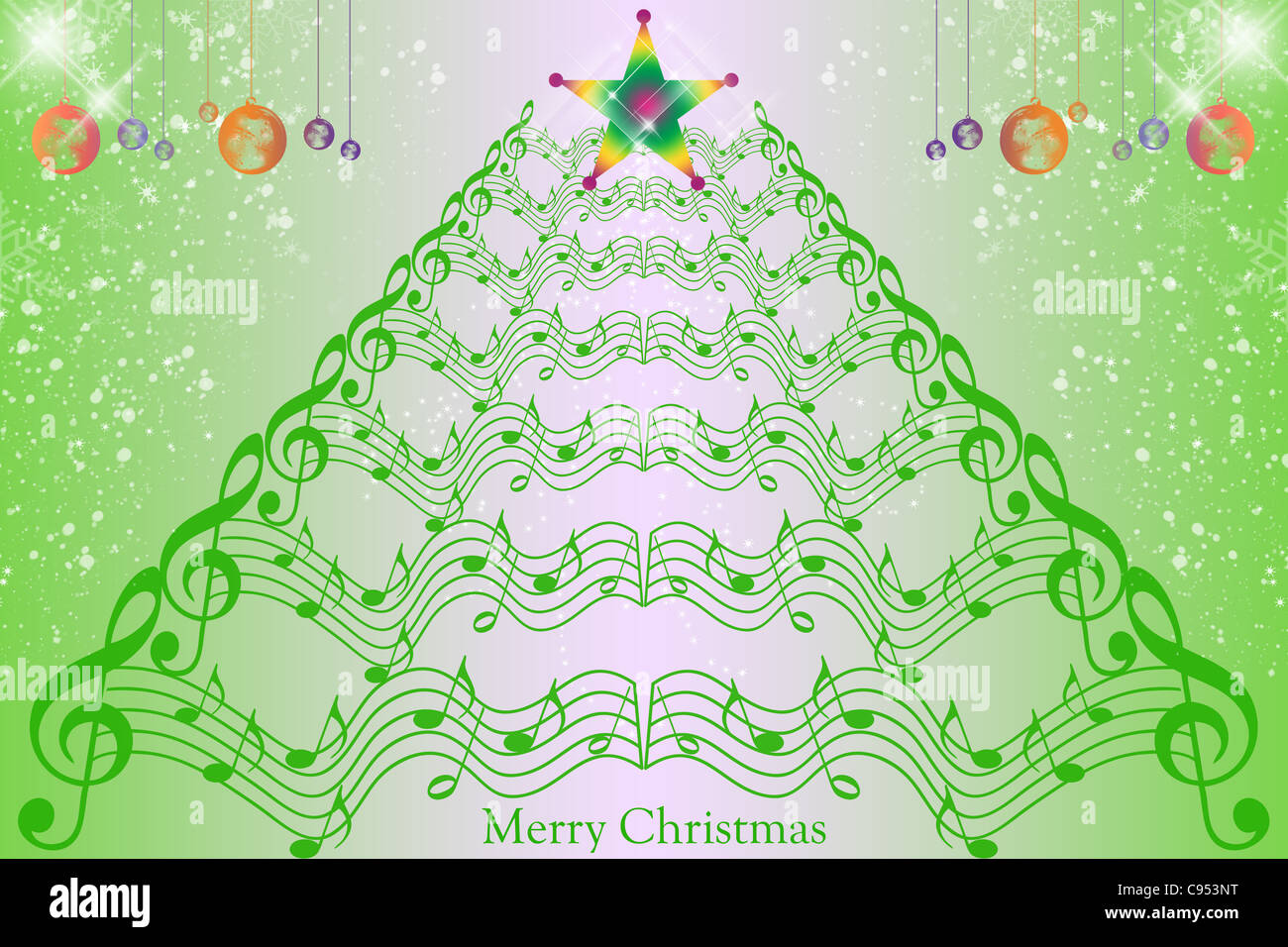 Christmas decoration background with music notes and snowflakes Stock