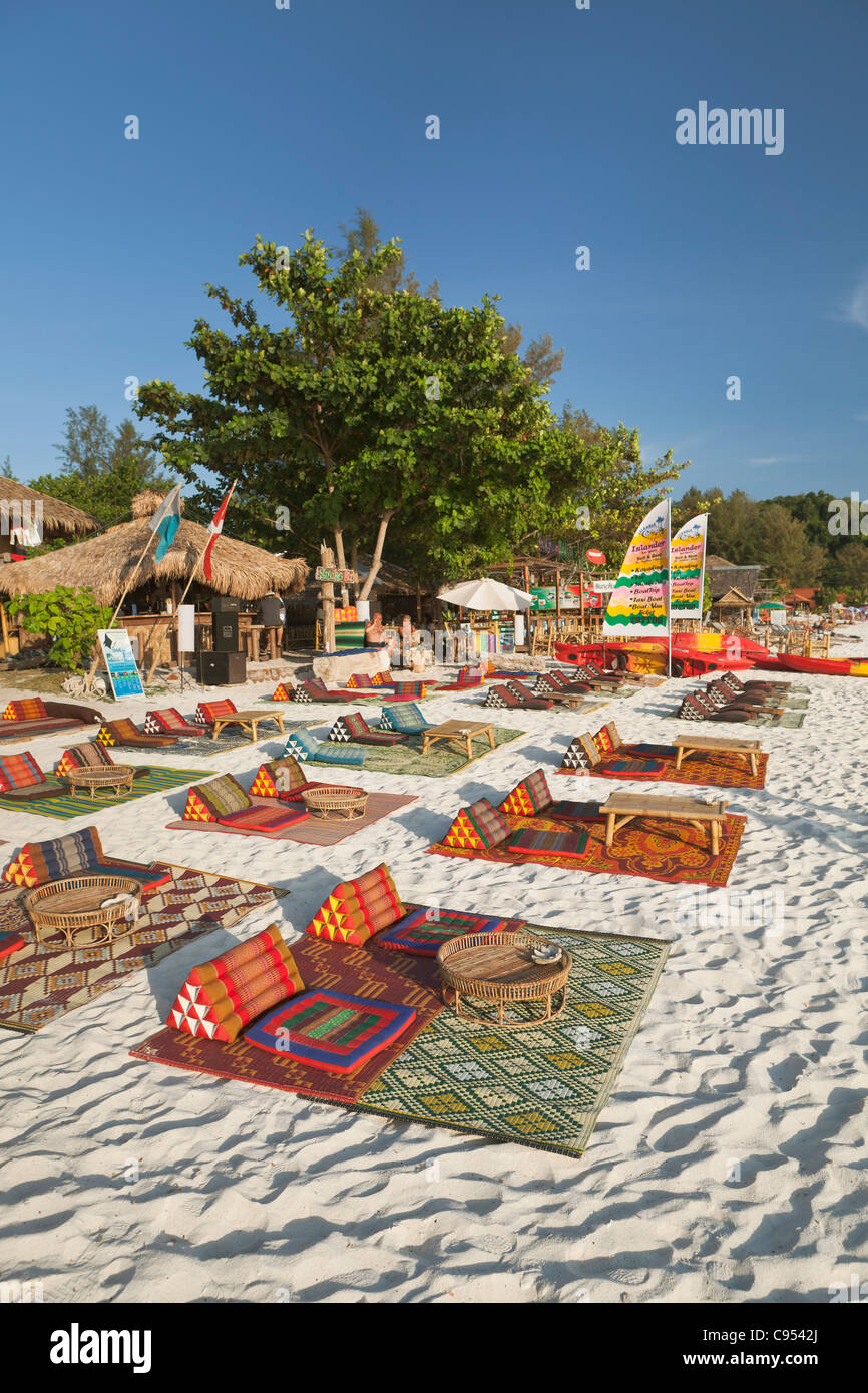 Mats and pillows on the beach on Ko Lipe island, Thailand Stock Photo