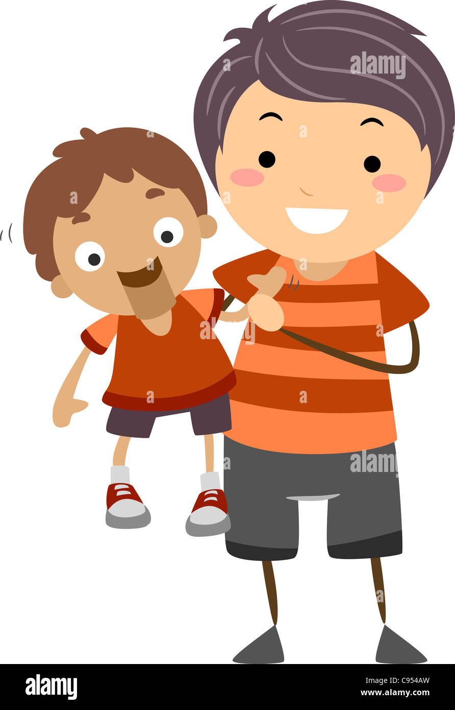 Illustration of a Ventriloquist Demonstrating His Talent Stock Photo