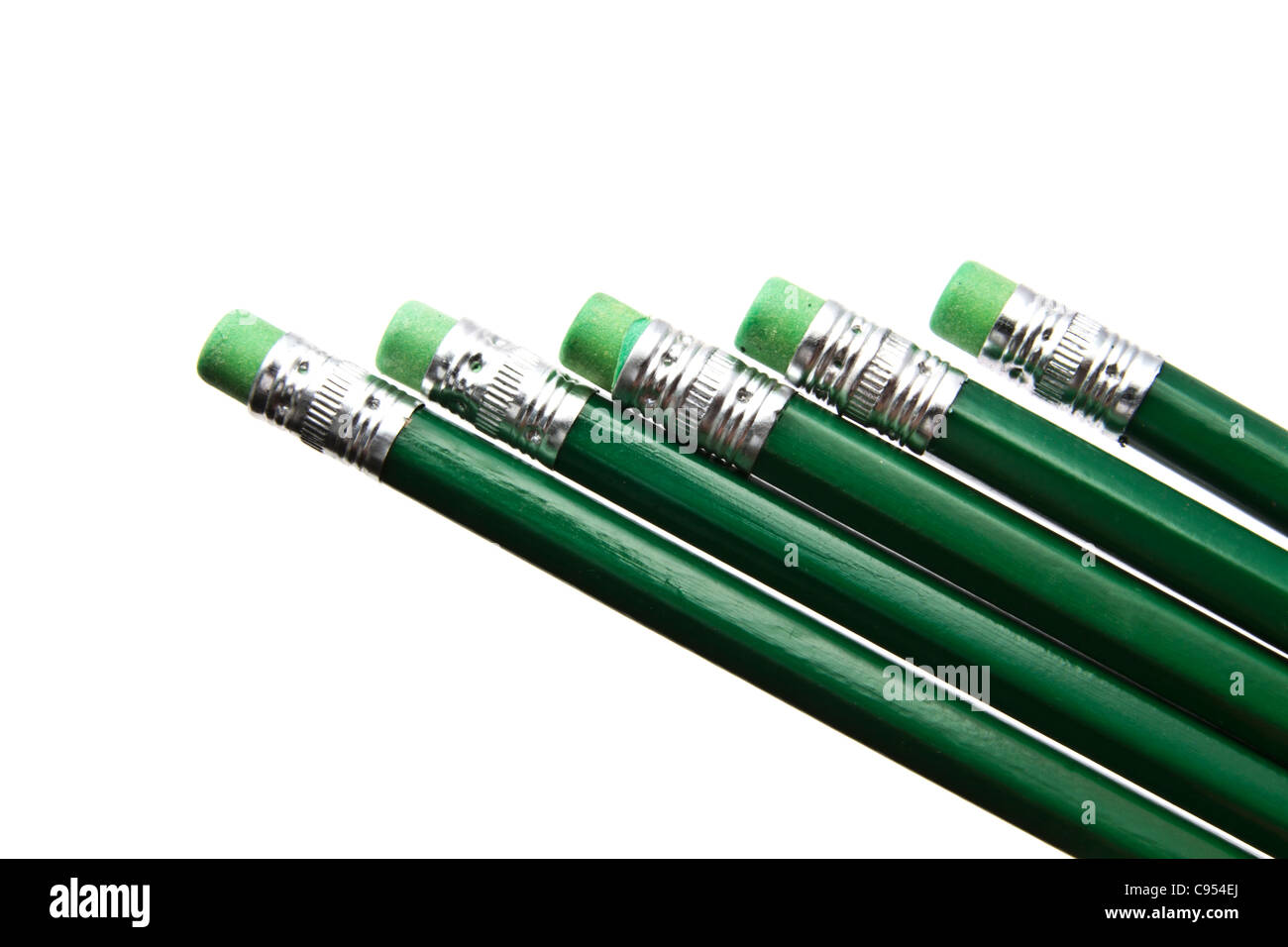 Green pencils closeup isolated on white background Stock Photo - Alamy