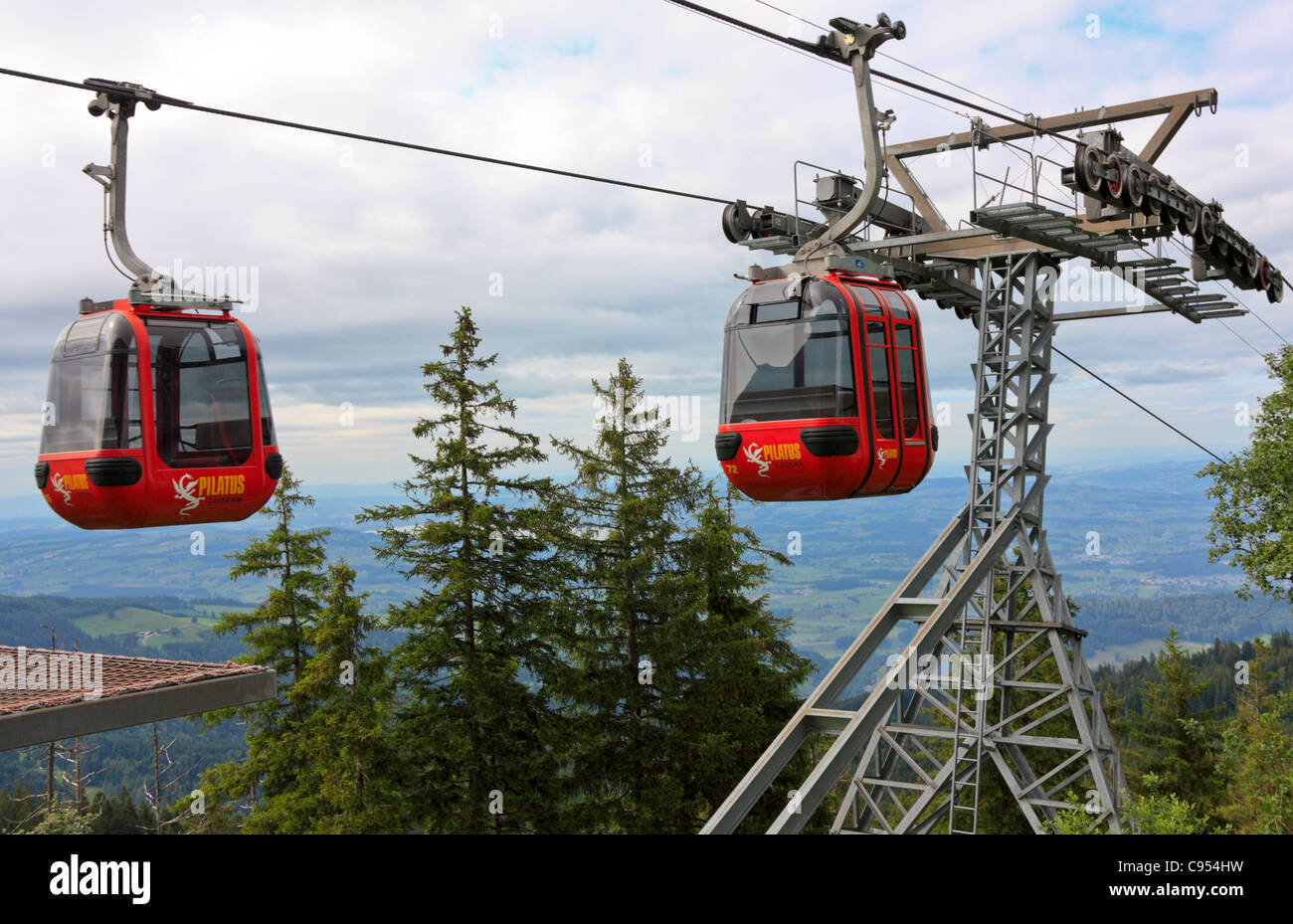 Cabins of the Mount Pilatus Cable Car, Lucerne, Switzerland Stock Photo
