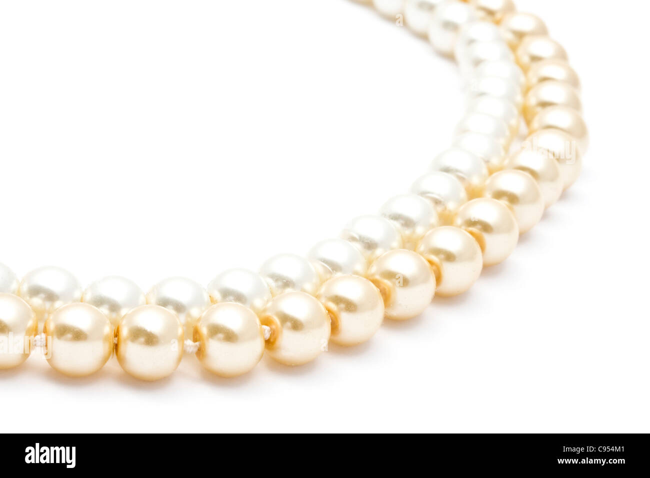 Beautiful pearl necklace closeup on white background Stock Photo
