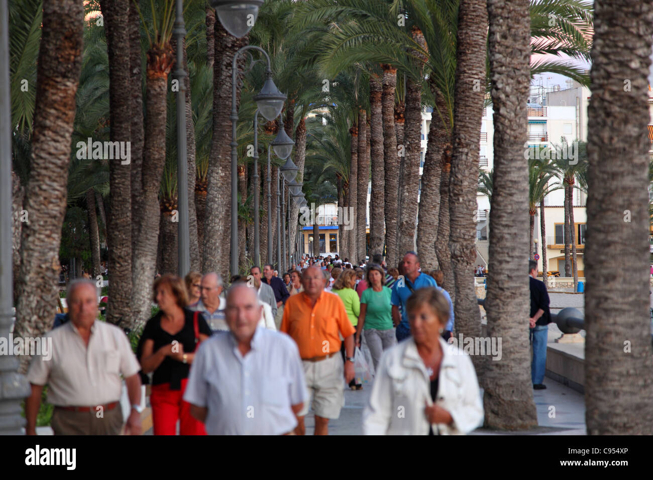 People walking at the promenade of Benidorm, Spain Stock Photo