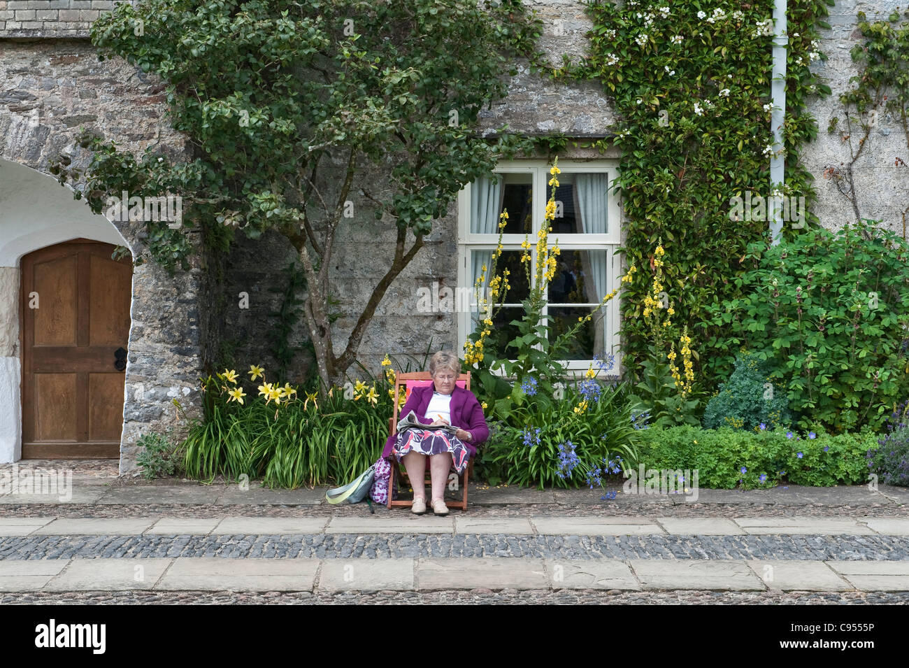 Dartington Hall, Totnes, Devon, UK. Restored by Leonard and Dorothy Elmhirst in 1925, it hosts the annual Ways With Words book festival Stock Photo