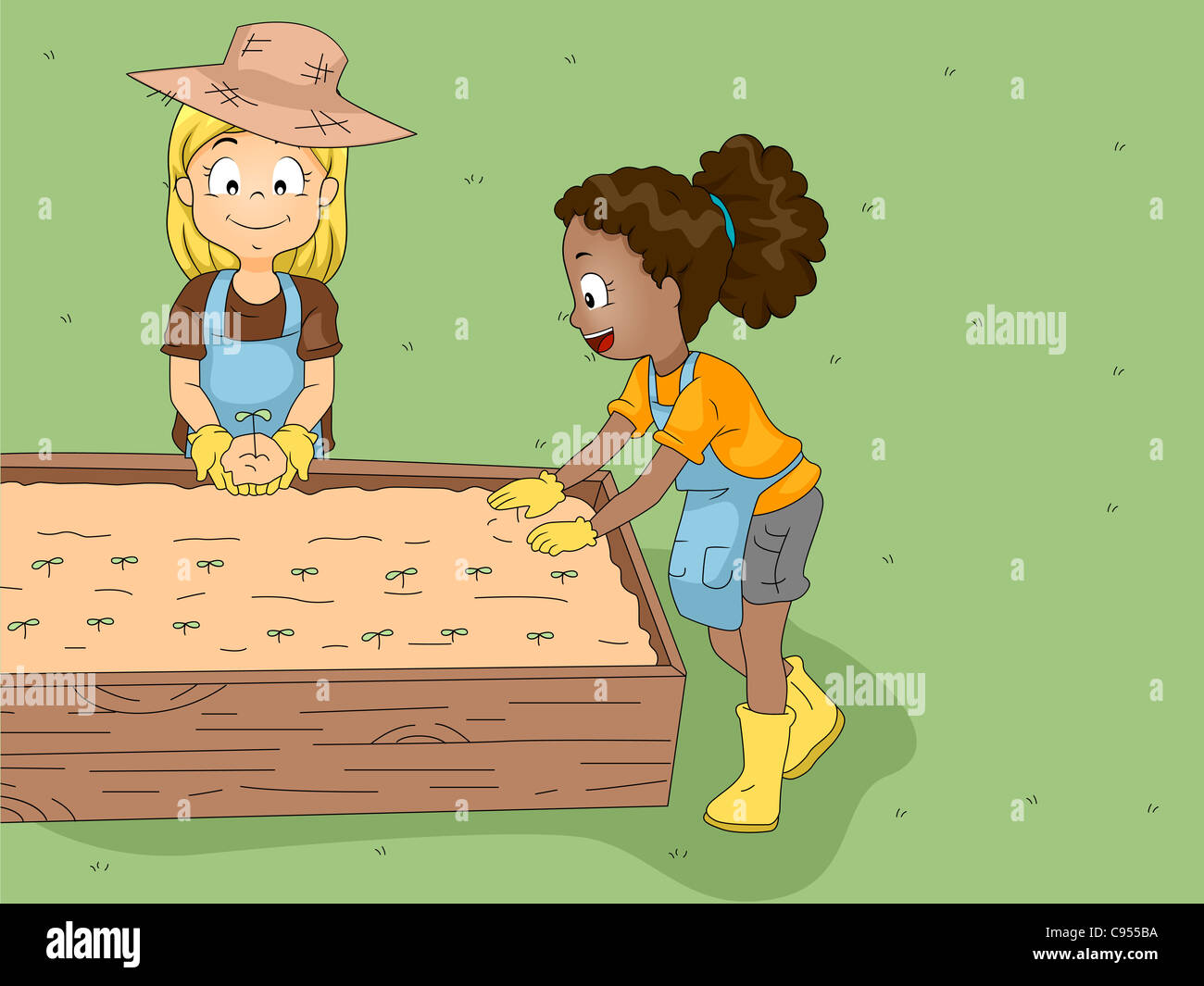 Illustration of Kids Transferring Sprouts Stock Photo Alamy