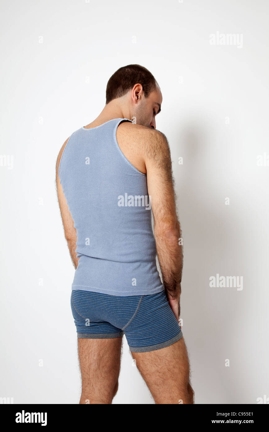 Hairy Man in blue underwear Stock Photo - Alamy