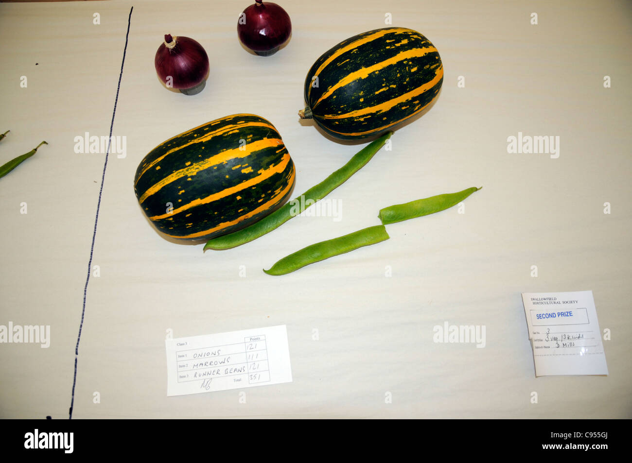 Vegetables on display for competition at country show, UK. Stock Photo