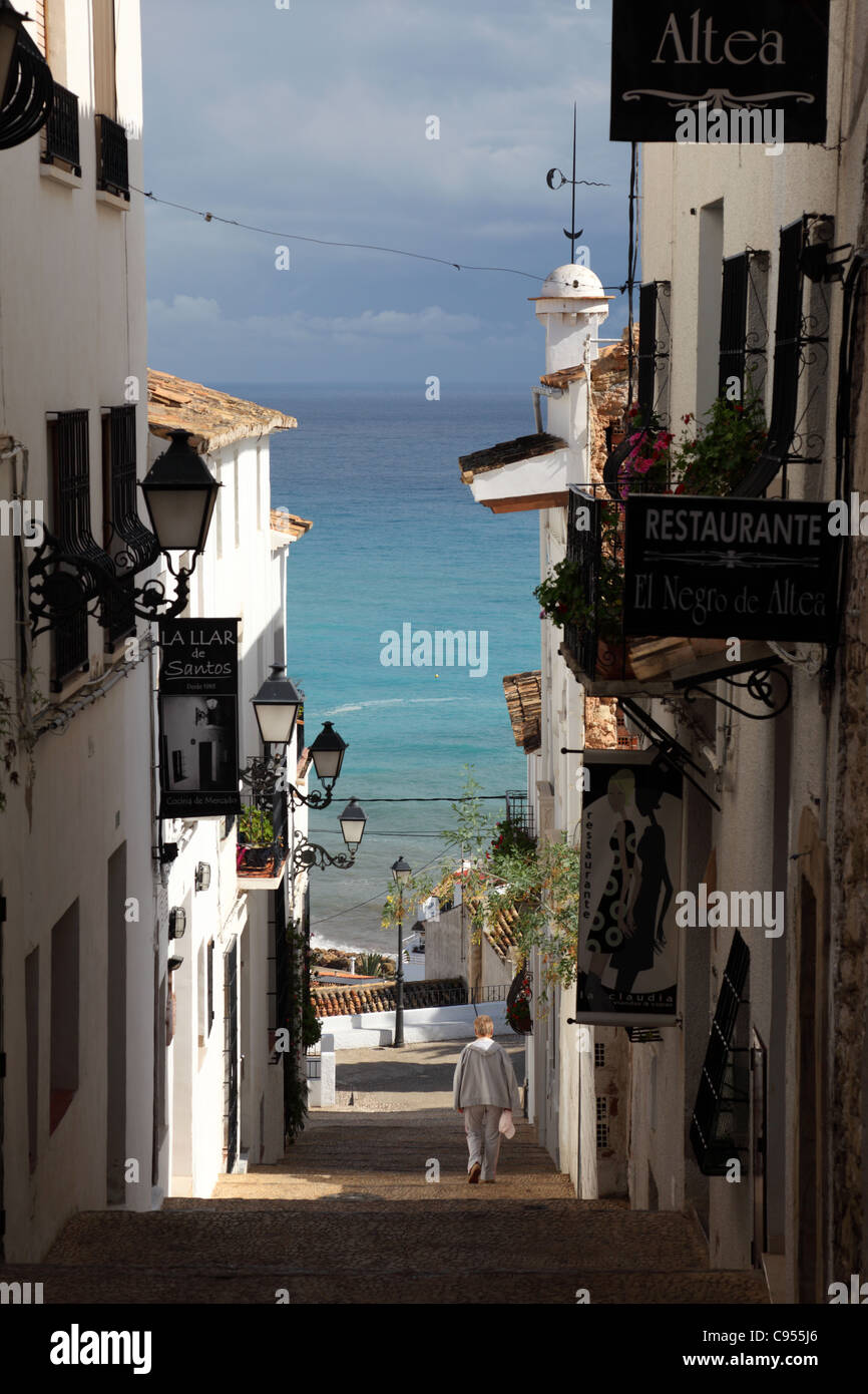 Street in the old town of Altea, Spain Stock Photo