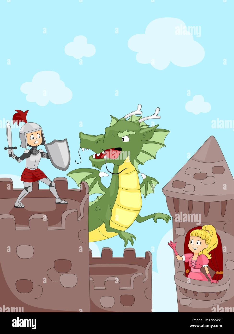 Illustration of a Knight Fighting a Dragon Stock Photo - Alamy