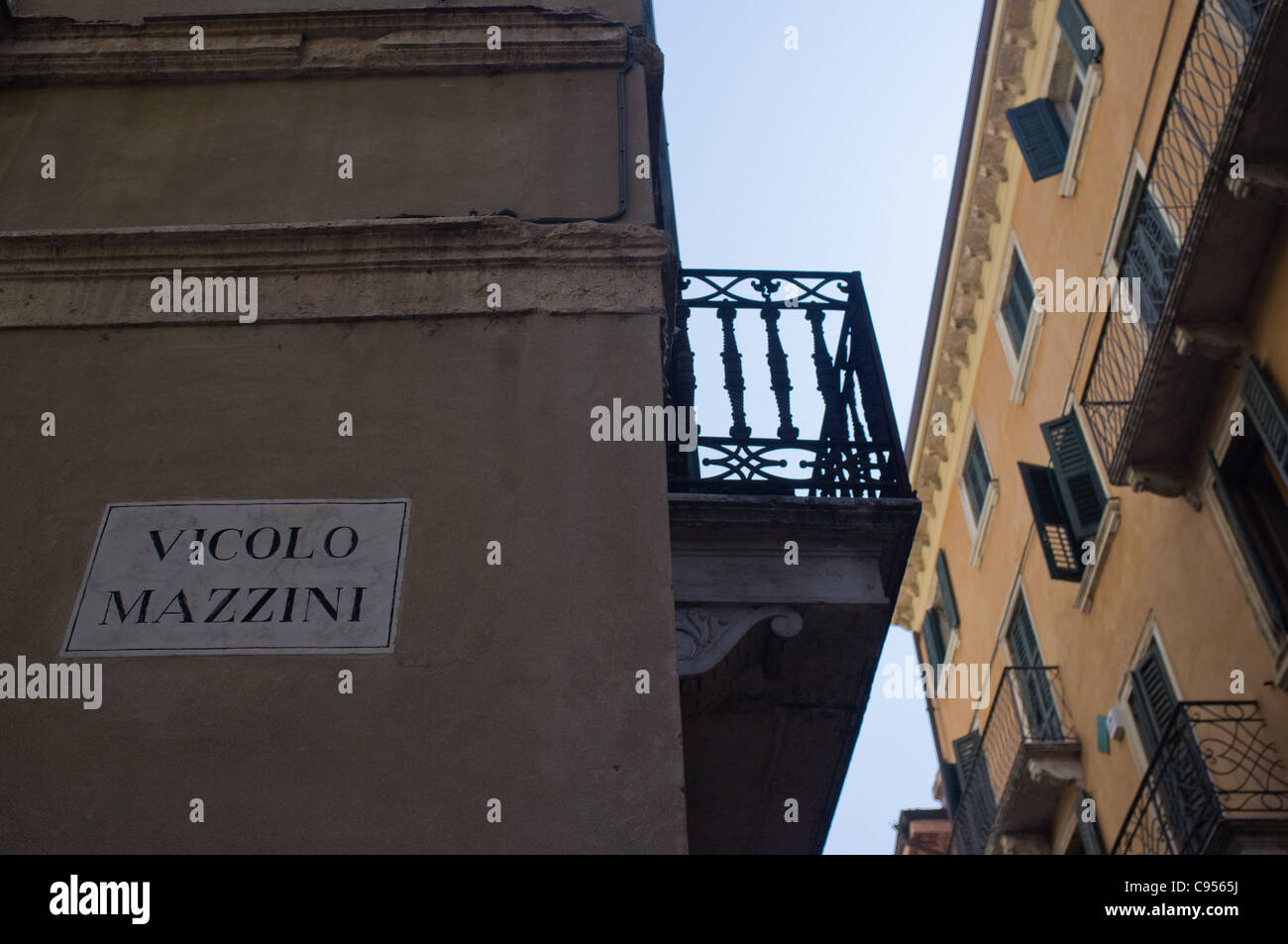 Street sign on building reading Vicolo Mazzini in Verona Italy Stock Photo