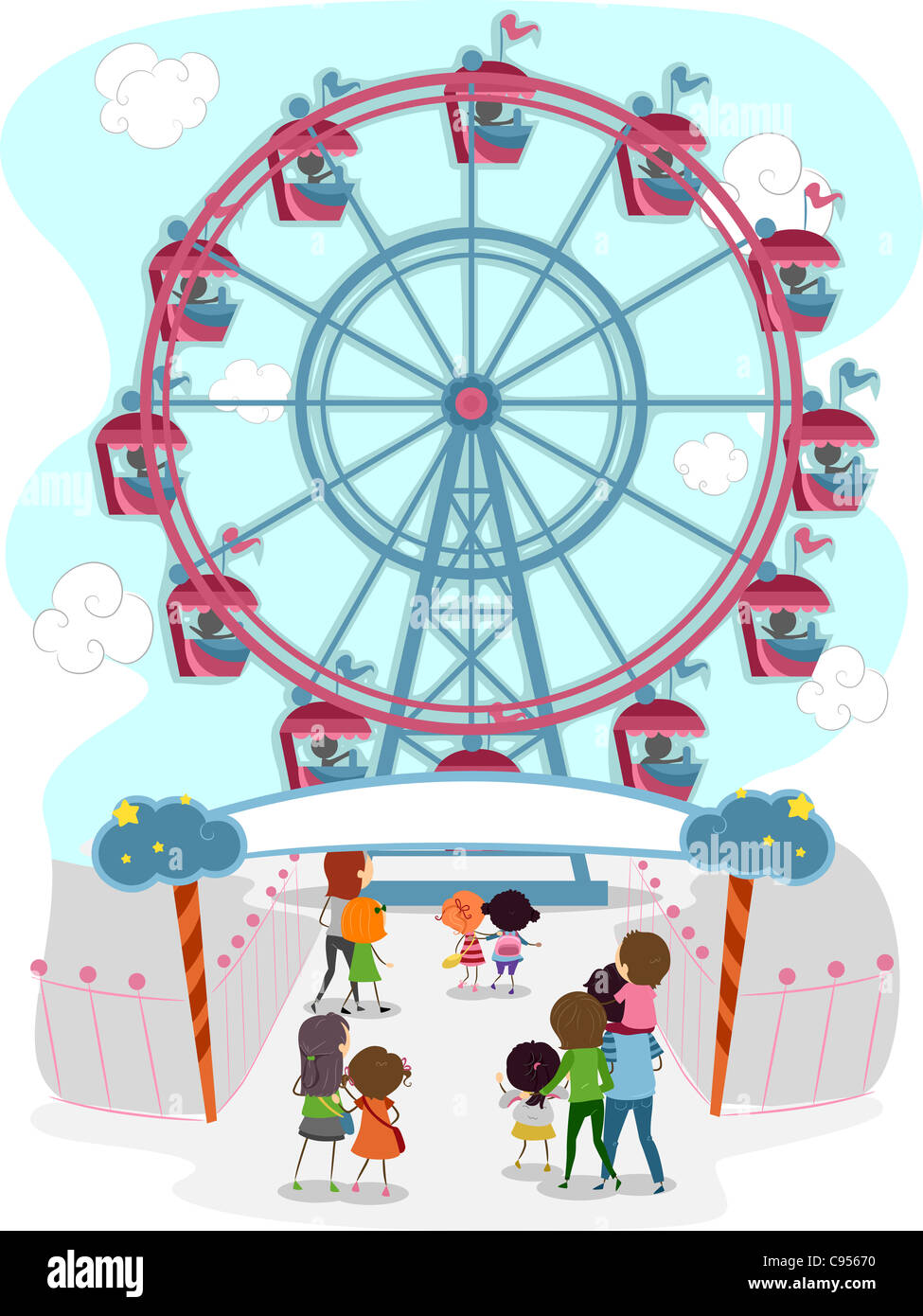 Illustration of a Family Going to Ride in a Ferris Wheel Stock Photo ...