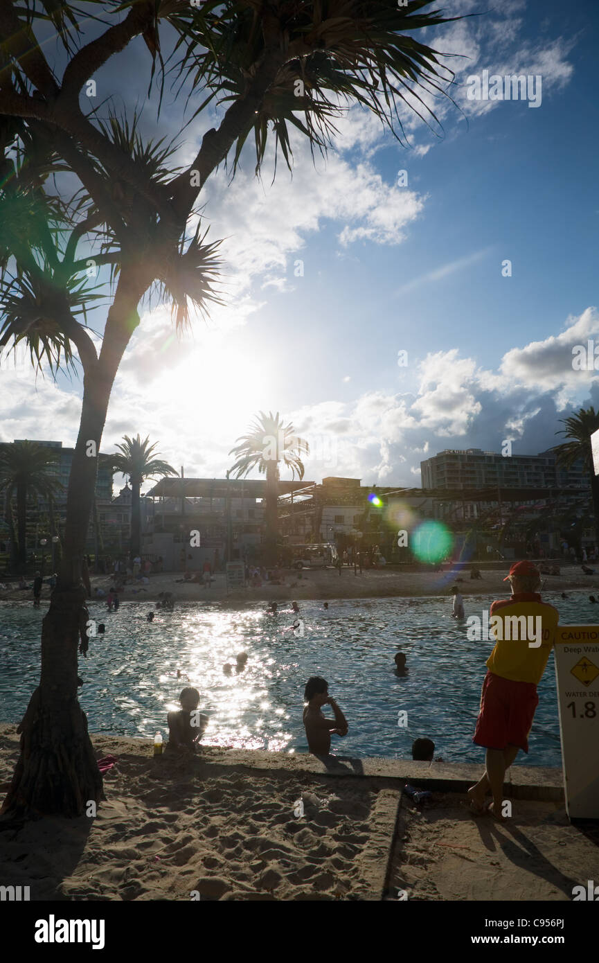 Swimmers at Streets Beach in the South Bank Parklands. Brisbane, Queensland, Australia Stock Photo